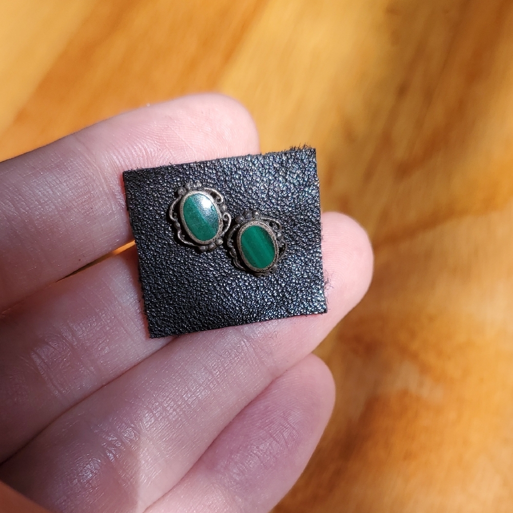Vintage Malachite Sterling Earrings
